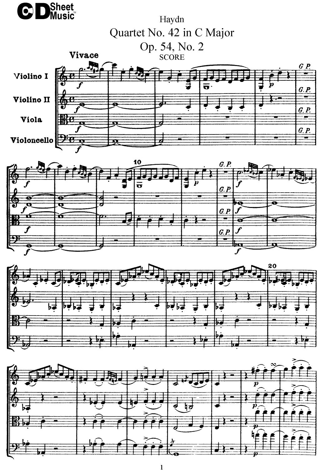 Haydn String Quartets: No.42 in C Major, Op.54, No.2 by WBaxley Music Subito Music Corp & Stephens Pub. Co