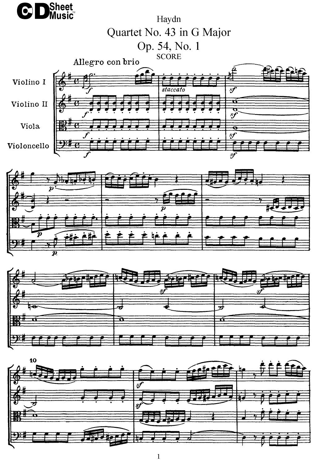 Haydn String Quartets: No.43 in G Major, Op.54, No.1 by WBaxley Music Subito Music Corp & Stephens Pub. Co