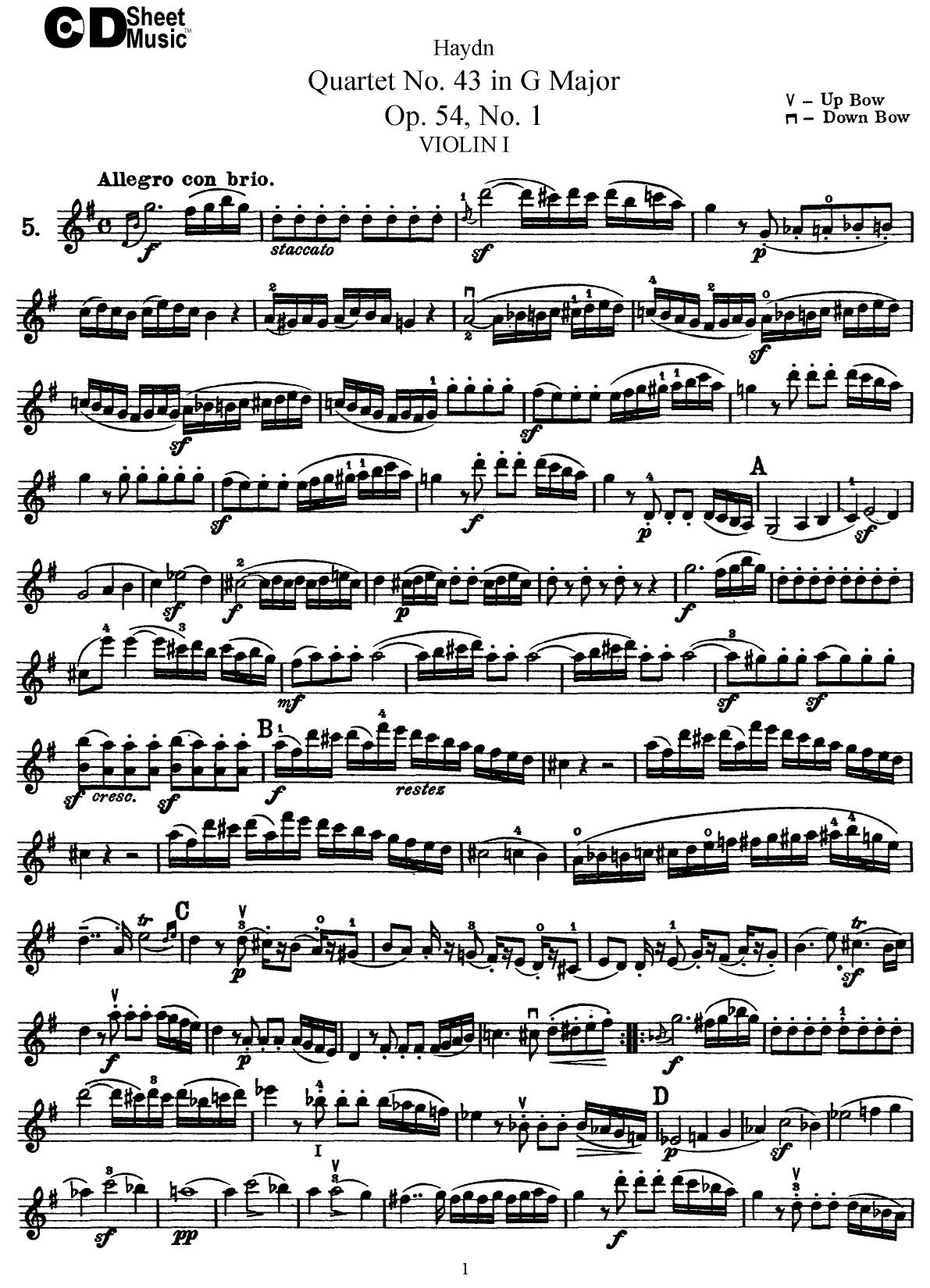 Haydn String Quartets: No.43 in G Major,Op.54, No.1 by WBaxley Music Subito Music Corp & Stephens Pub. Co