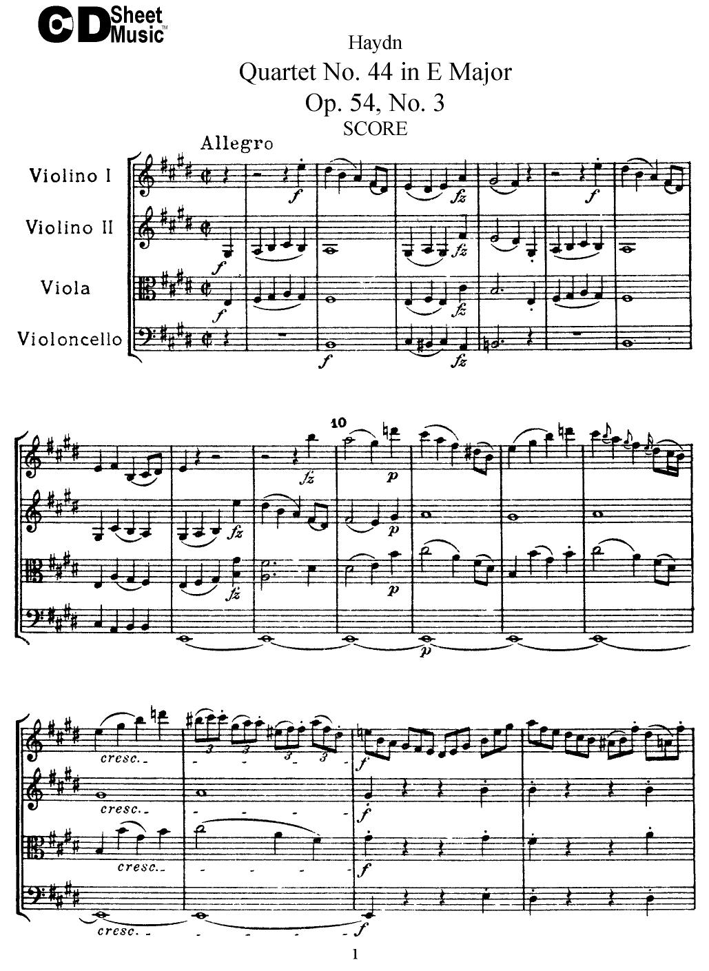 Haydn String Quartets: No.44 in E Major, Op.54, No.3 by WBaxley Music Subito Music Corp & Stephens Pub. Co