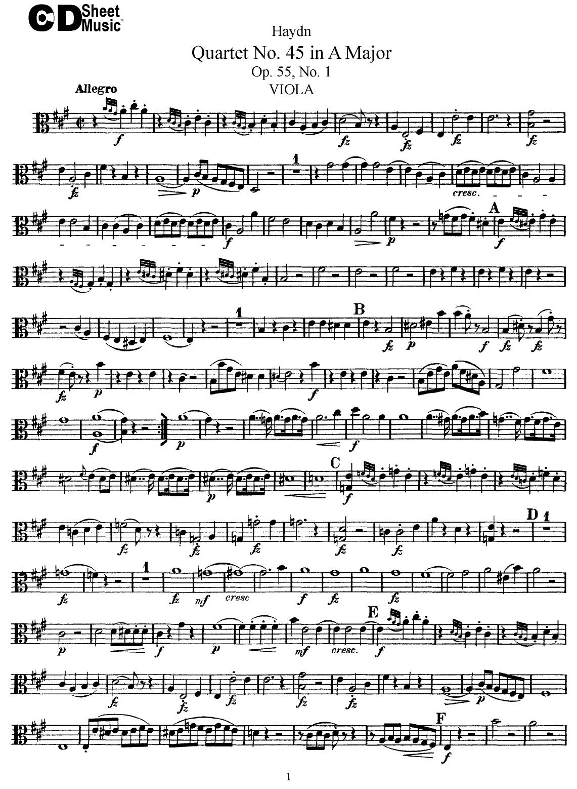 Haydn String Quartets: No.45 in F Major, Op.55, No.1 by WBaxley Music Subito Music Corp & Stephens Pub. Co