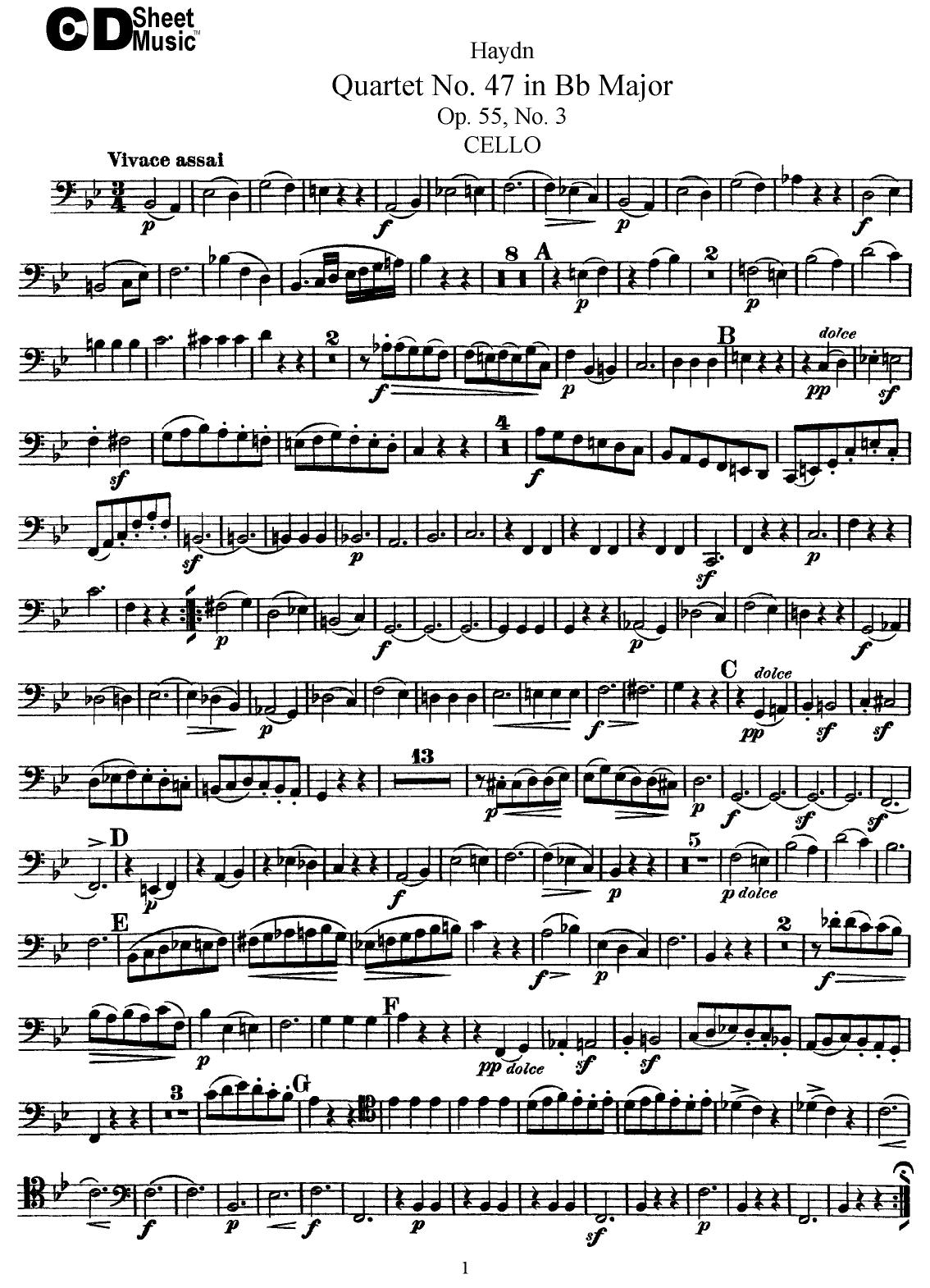 Haydn String Quartets: No.47 in Bb Major, Op.55, No.3 by WBaxley Music Subito Music Corp & Stephens Pub. Co