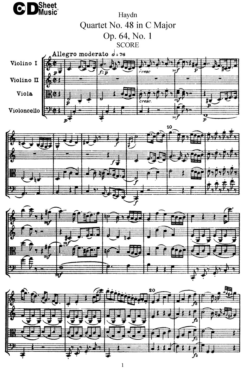 Haydn String Quartets: No.48 in C Major, Op.64, No.1 by WBaxley Music Subito Music Corp & Stephens Pub. Co