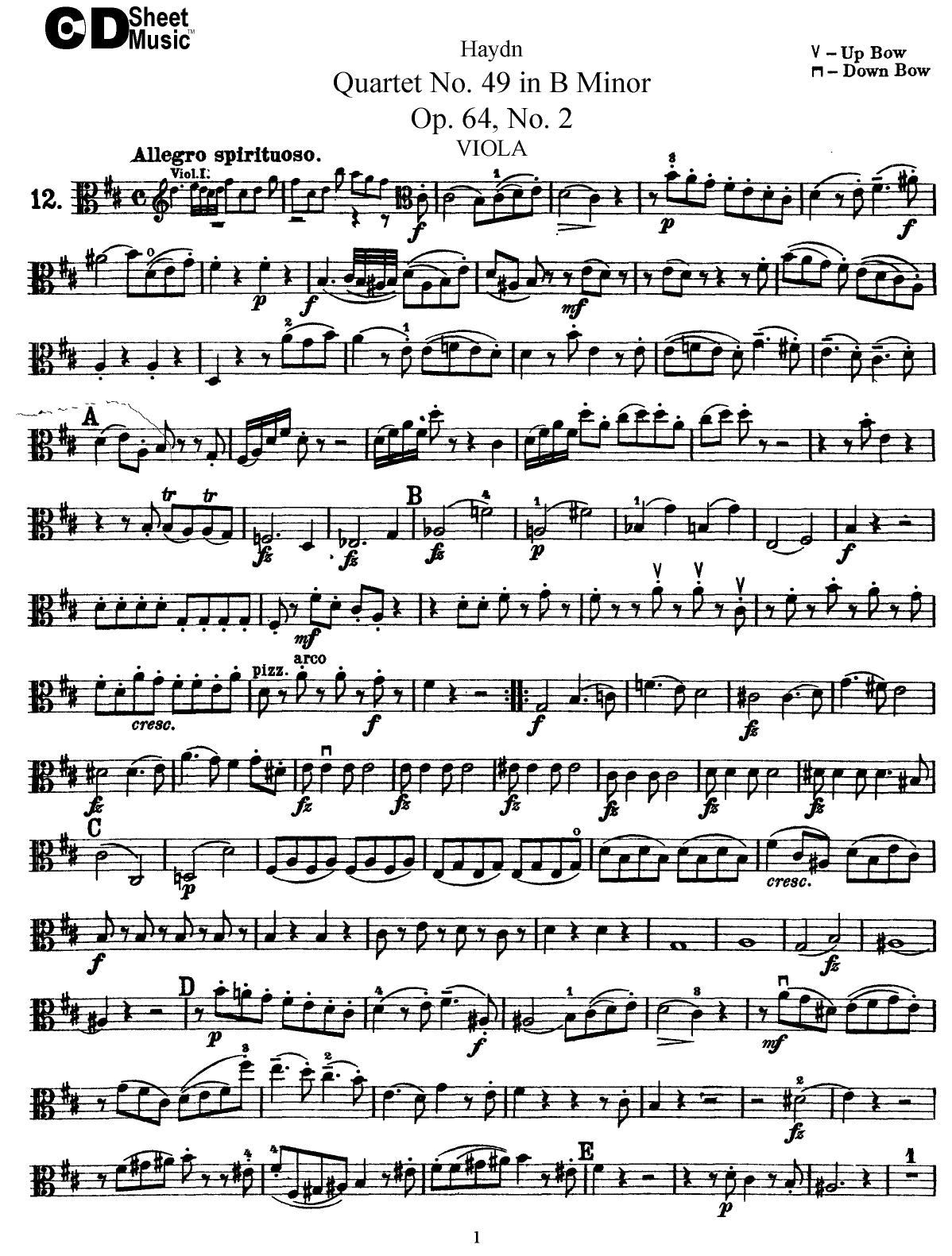 Haydn String Quartets: No.49 in B Minor, Op.64, No.2 by WBaxley Music Subito Music Corp & Stephens Pub. Co