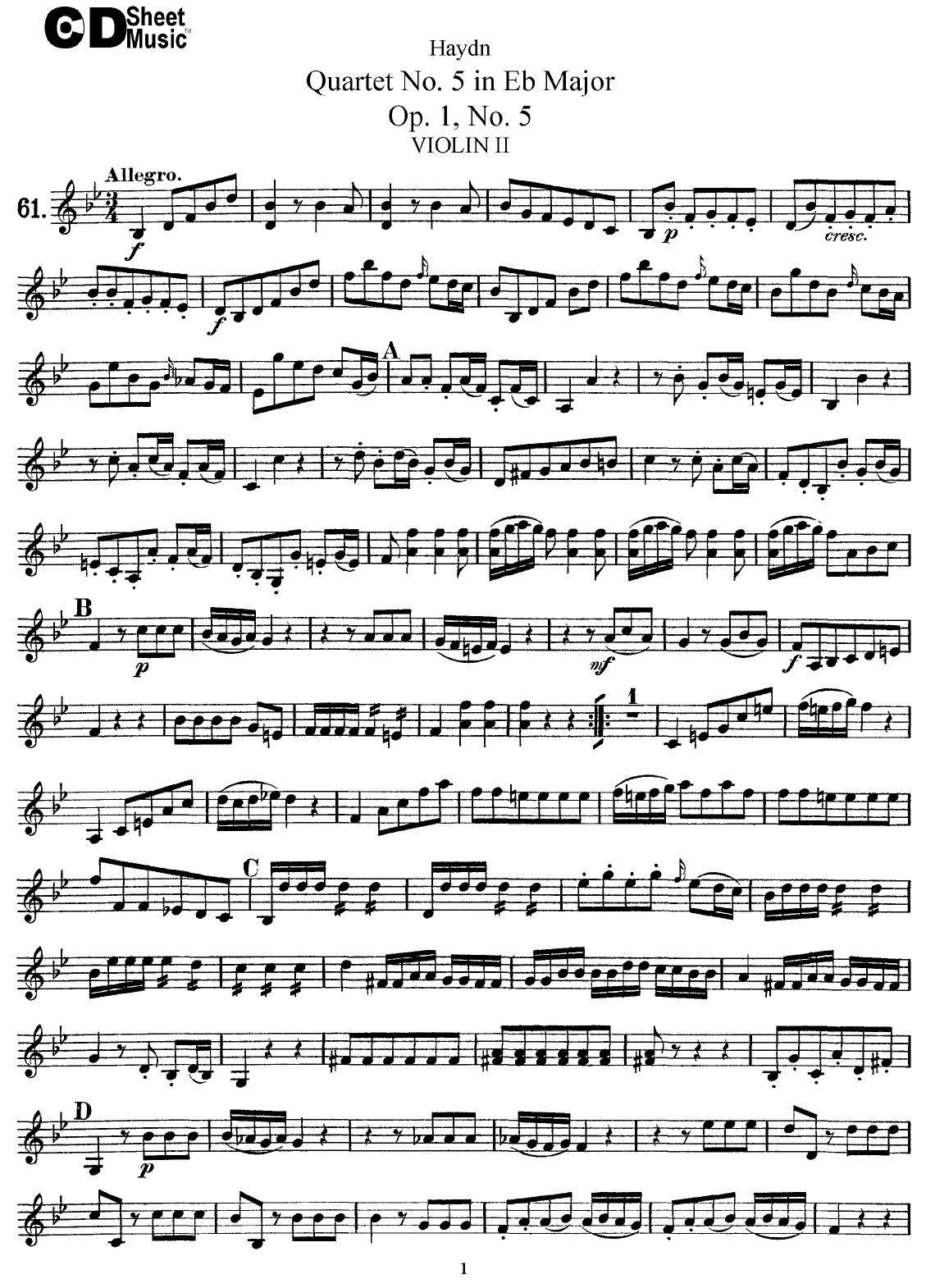 Haydn String Quartets: No.5 in Eb Major, Op.1, No.5 by WBaxley Music Subito Music Corp & Stephens Pub. Co