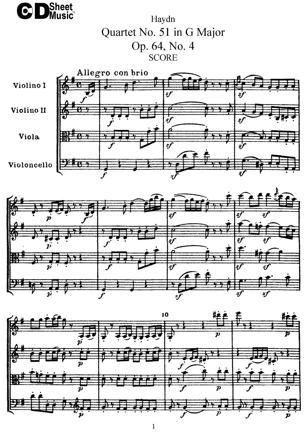 Haydn String Quartets: No.51 in G Major, Op. 64, No. 4 by WBaxley Music Subito Music Corp & Stephens Pub. Co