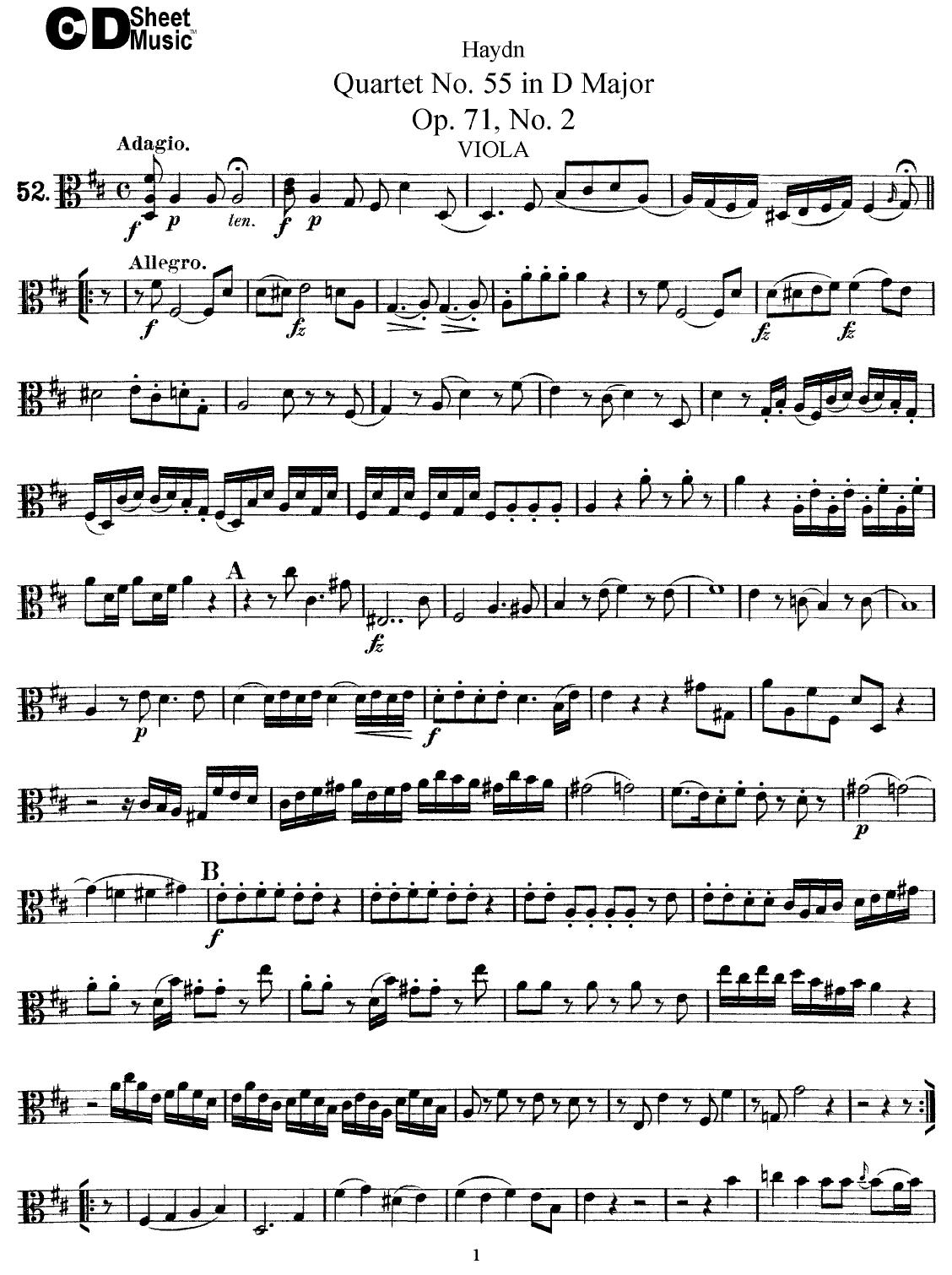 Haydn String Quartets: No.55 in D Major, Op.71, No.2 by WBaxley Music Subito Music Corp & Stephens Pub. Co