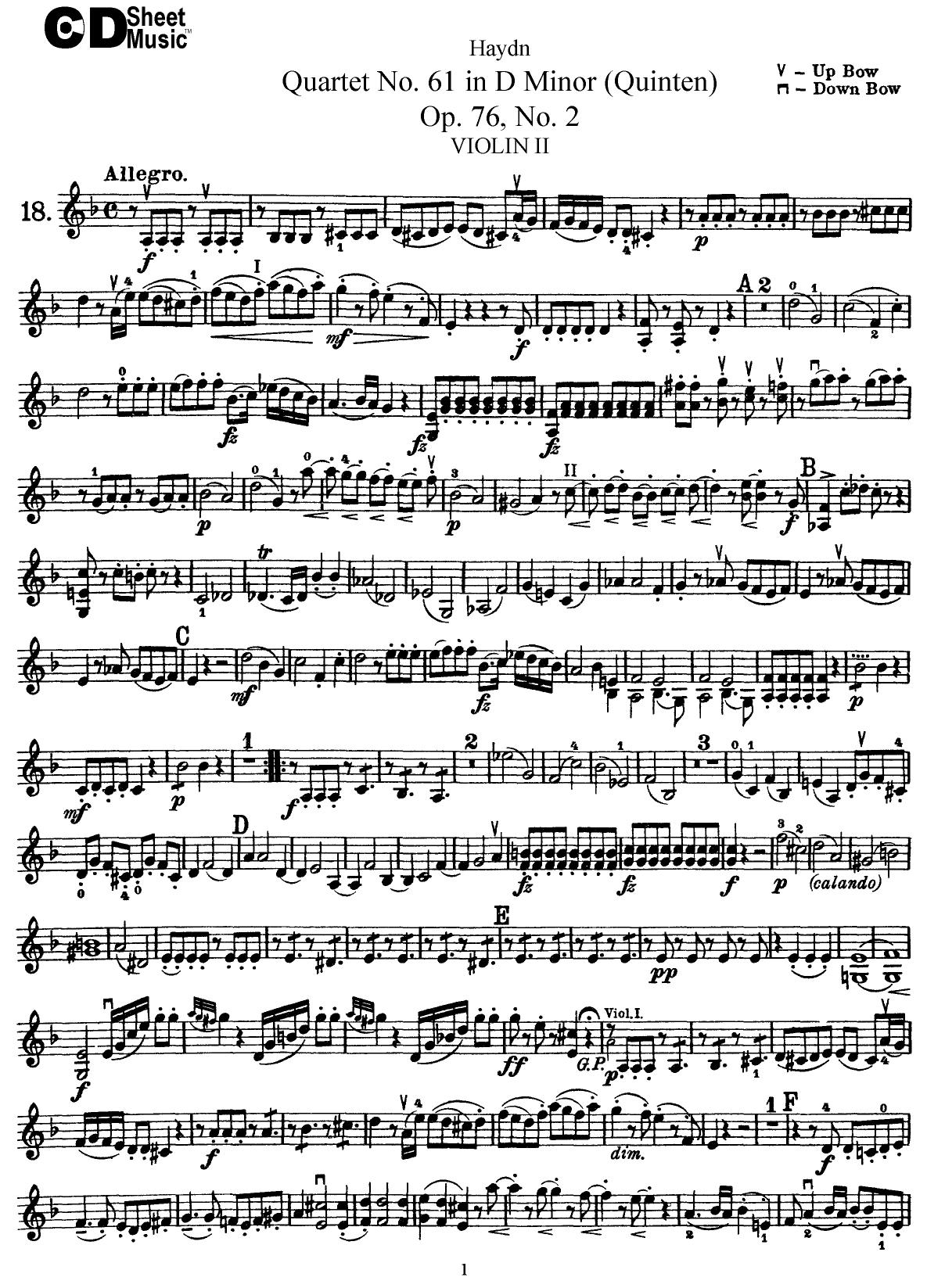 Haydn String Quartets: No.61 in D Minor, Op.76, No.2 by WBaxley Music Subito Music Corp & Stephens Pub. Co