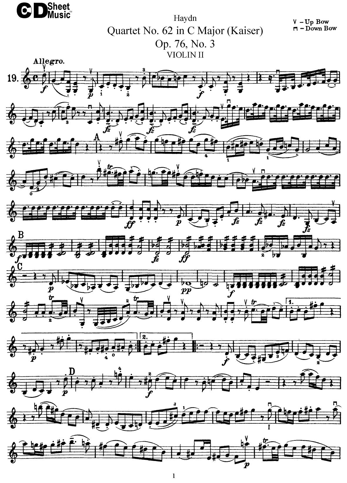 Haydn String Quartets: No.62 in C Major, Op,76, No.3 by WBaxley Music Subito Music Corp & Stephens Pub. Co