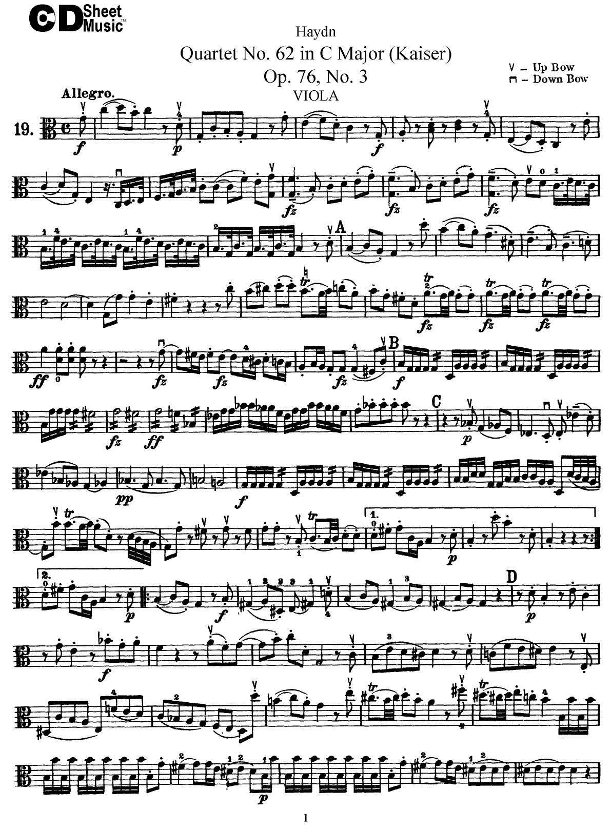 Haydn String Quartets: No.62 in C Major, Op.76, No.3 by WBaxley Music Subito Music Corp & Stephens Pub. Co