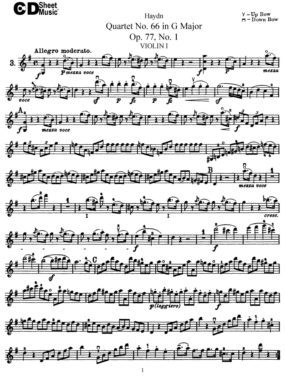 Haydn String Quartets: No.66 in G Major, Op.77, No.1 by WBaxley Music Subito Music Corp & Stephens Pub. Co