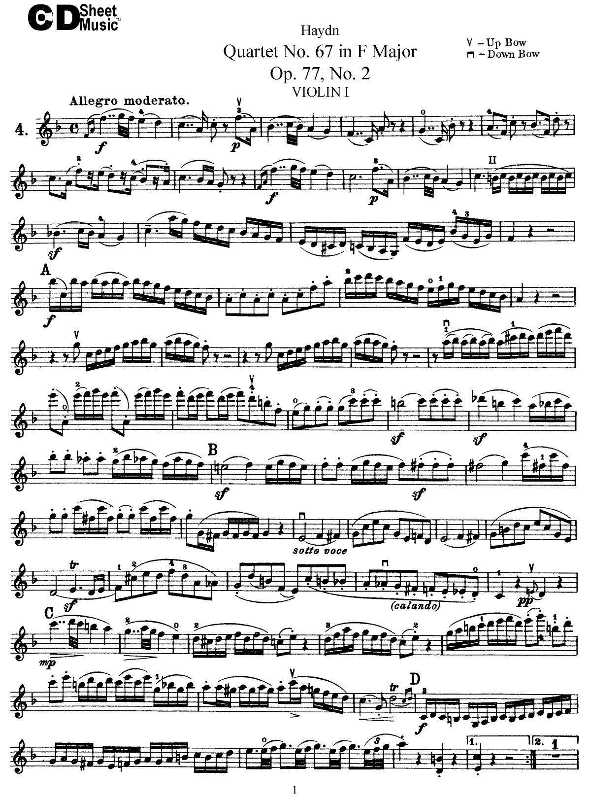 Haydn String Quartets: No.67 in F Major, Op.77, No.2 by WBaxley Music Subito Music Corp & Stephens Pub. Co