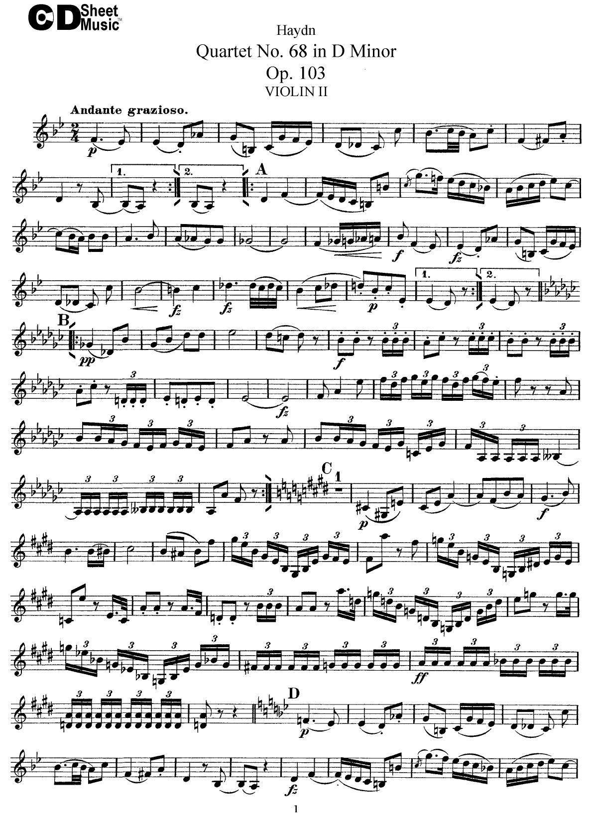 Haydn String Quartets: No.68 in D Minor, Op.103 by WBaxley Music Subito Music Corp & Stephens Pub. Co