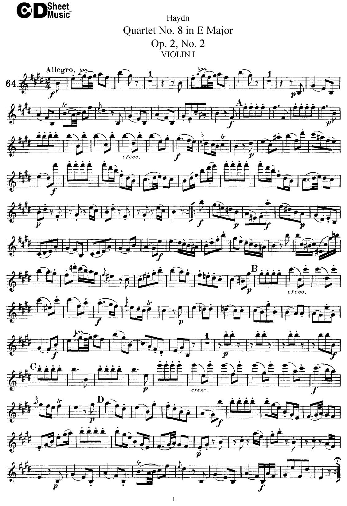 Haydn String Quartets: No.8 in E Major, Op.2, No.2 by WBaxley Music Subito Music Corp & Stephens Pub. Co