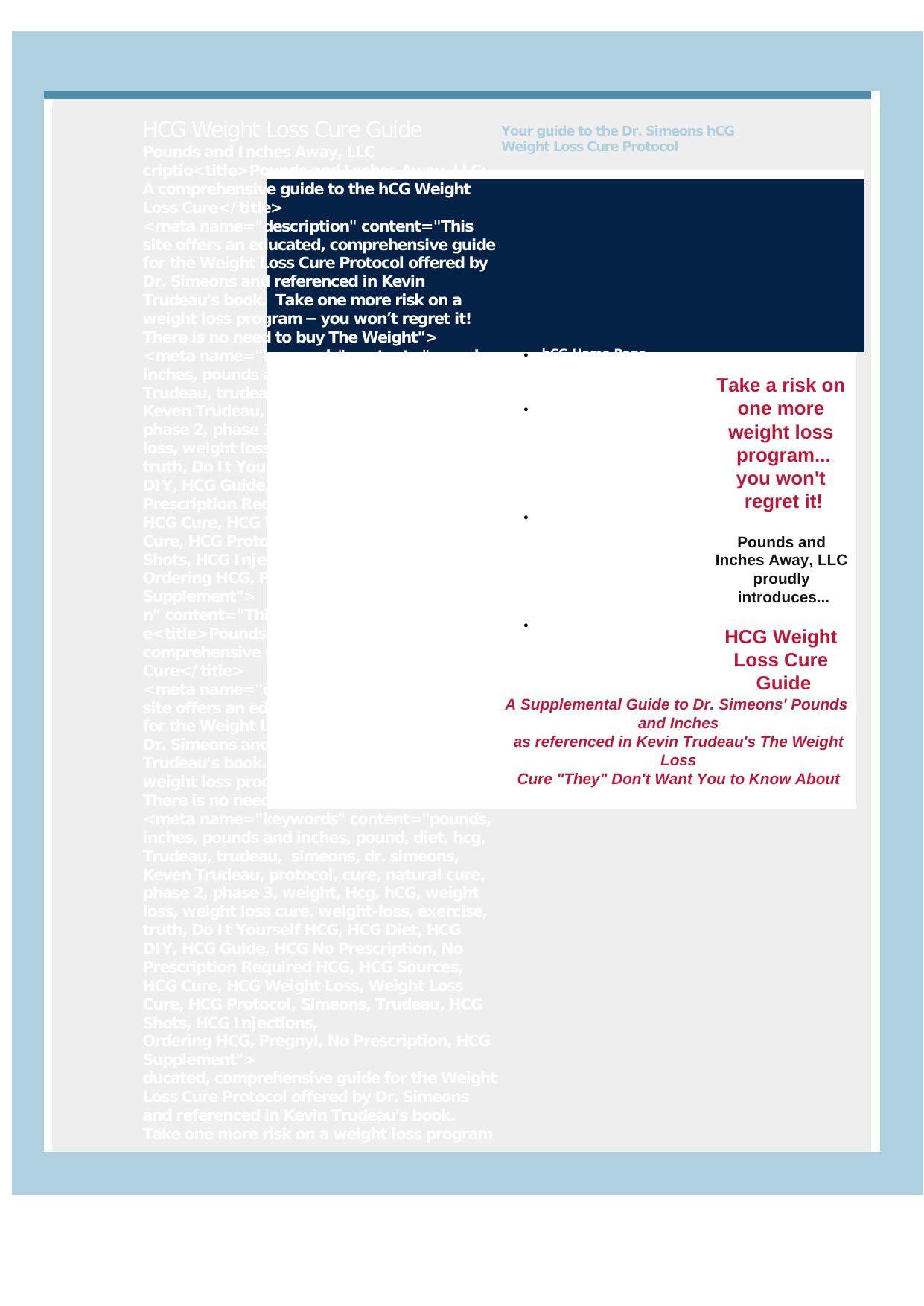 Hcg Weight Loss Cure Guide- A Complete Guide To Dr. Simeons - Trudeau. by Best of Kuszter's Collection