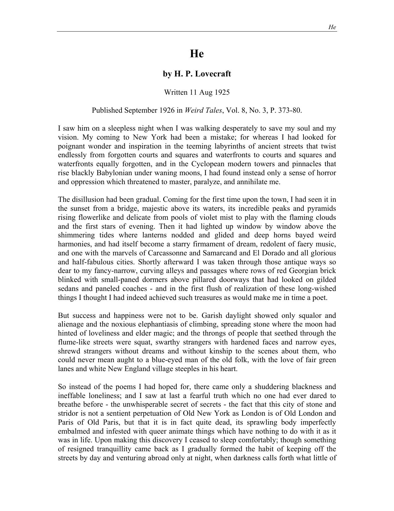 He by H. P. Lovecraft by Agha