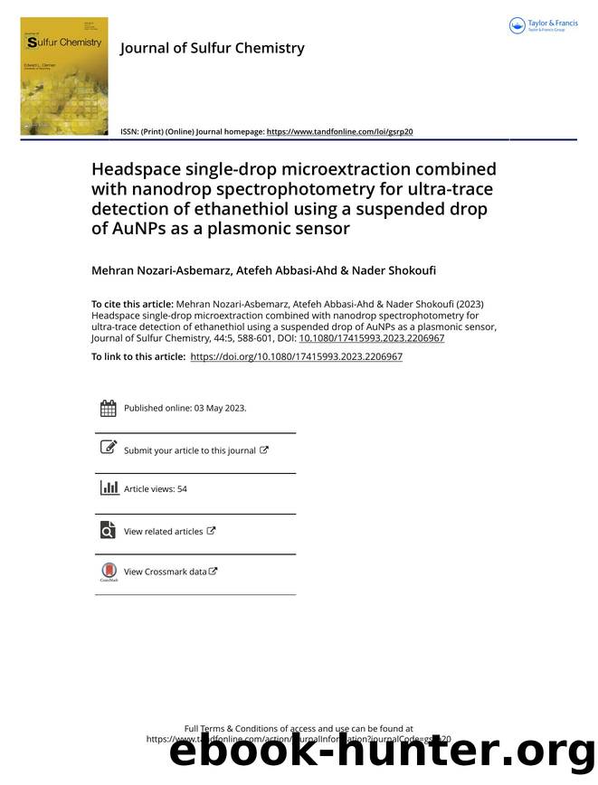 Headspace single-drop microextraction combined with nanodrop spectrophotometry for ultra-trace detection of ethanethiol using a suspended drop of AuNPs as a plasmonic sensor by Mehran Nozari-Asbemarz & Atefeh Abbasi-Ahd & Nader Shokoufi