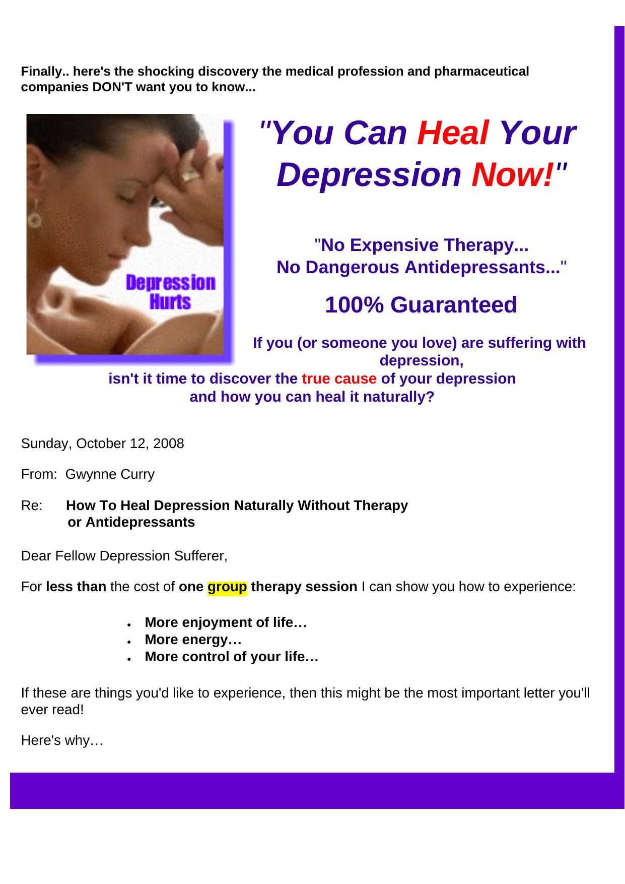 Heal Depression Naturally - No Therapy - No Drugs. by Best of Kuszter's Collection