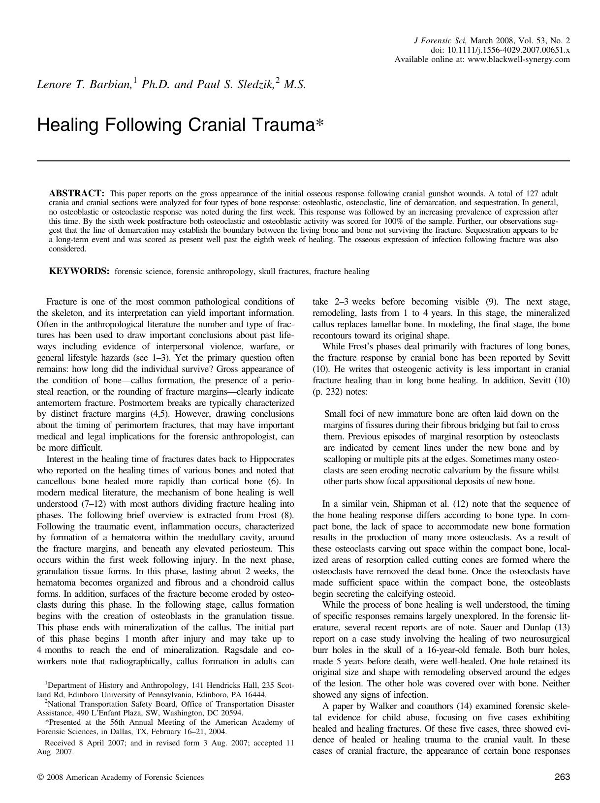 Healing Following Cranial Trauma* by Unknown