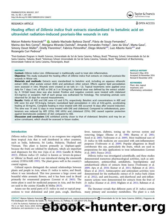 Healing effect of Dillenia indica fruit extracts standardized to betulinic acid on ultraviolet radiation-induced psoriasis-like wounds in rats by unknow