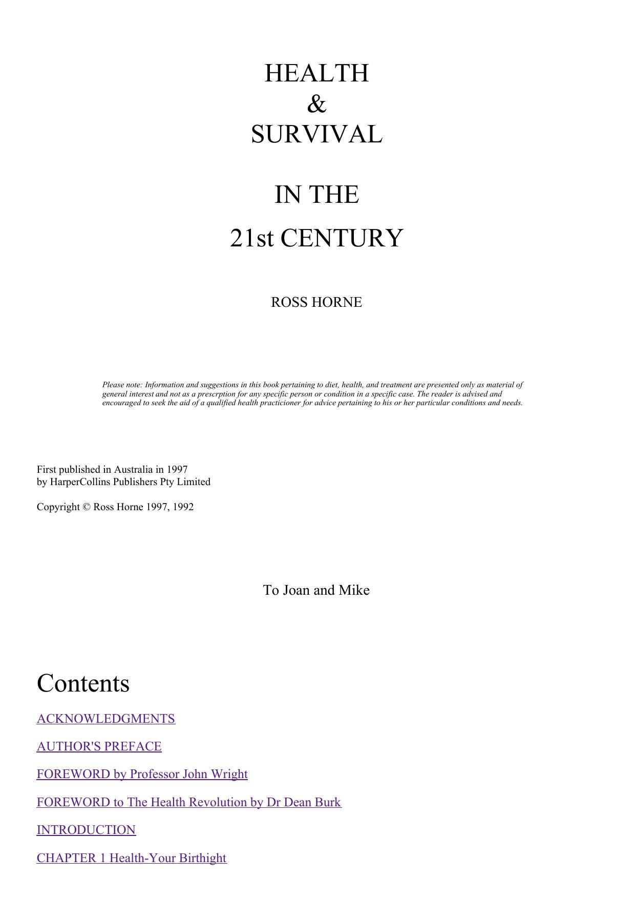 Health & Survival in the 21st Century by Ross Horne