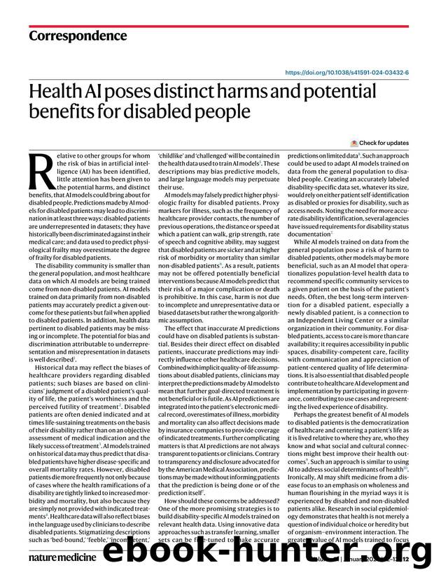 Health AI poses distinct harms and potential benefits for disabled people by Charles E. Binkley & Joel M. Reynolds & Andrew G. Shuman