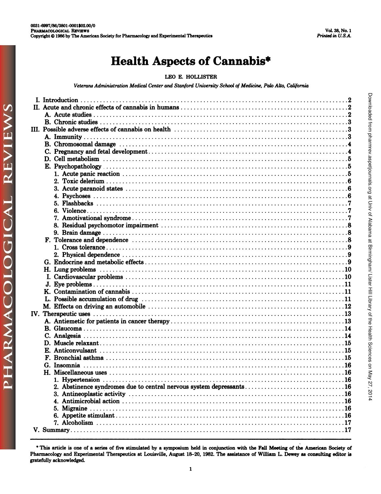 Health Aspects of Cannabis by Unknown