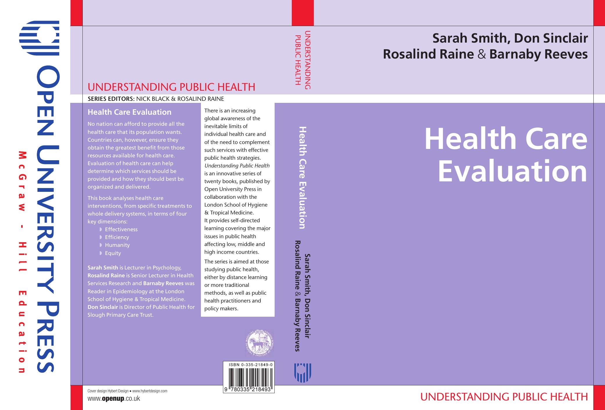 Health Care Evaluation (Understanding Public Health) by Sarah Smith Don Sinclair Rosalind Raine Barnaby Reeves