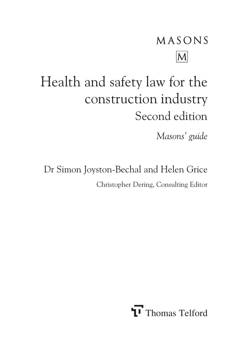 Health and Safety Law for the Construction Industry by Fink Susan; Dering Chris; Joyston-Bechal Simon; Grice Helen