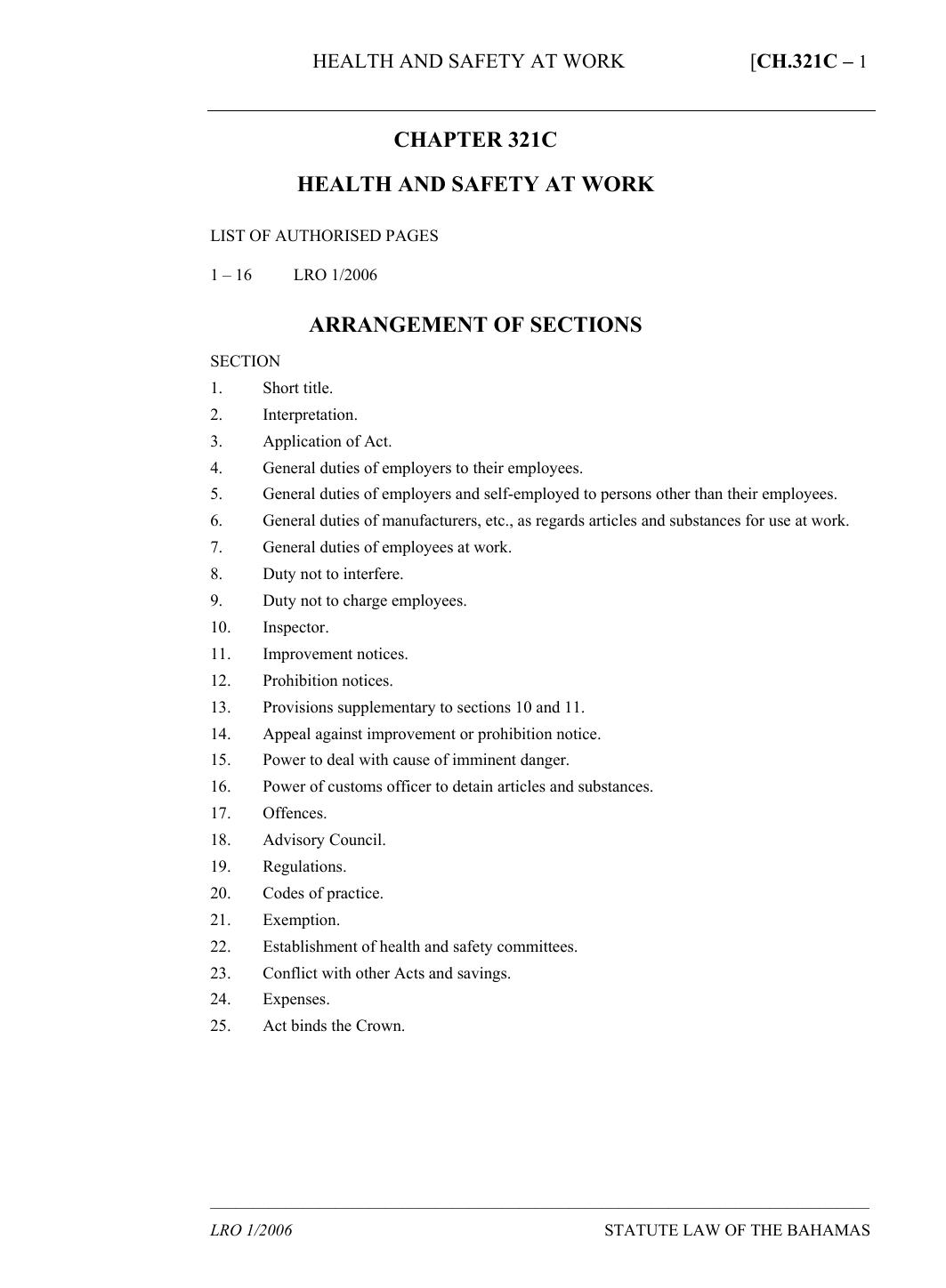 Health and Safety at Work Act by Bahamas Legislation
