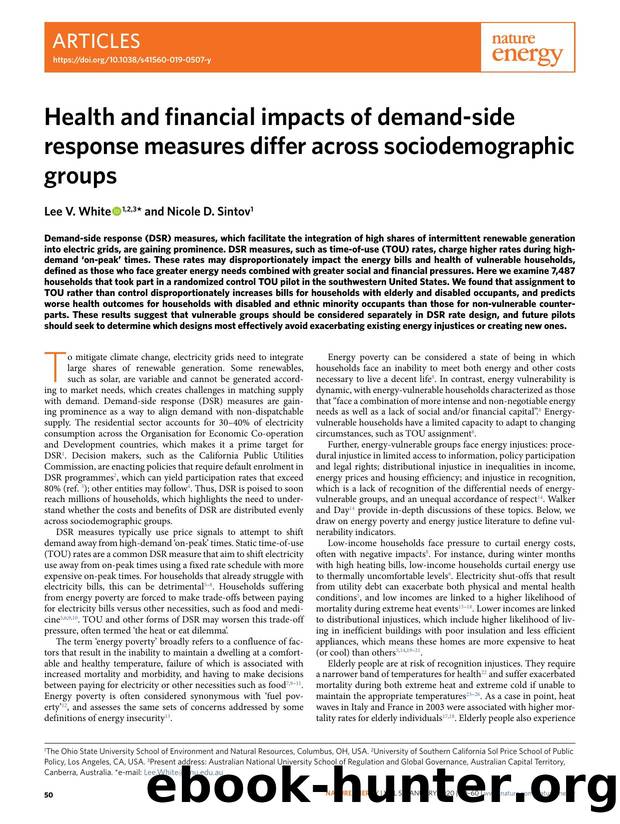Health and financial impacts of demand-side response measures differ across sociodemographic groups by Lee V. White & Nicole D. Sintov