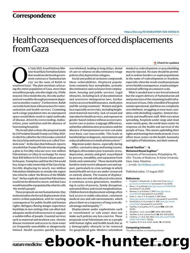 Health consequences of forced displacements from Gaza by Davidi Tawfiles & Mohamed Reyad Zughbur