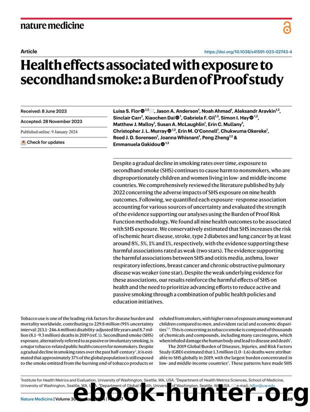 Health effects associated with exposure to secondhand smoke: a Burden of Proof study by unknow