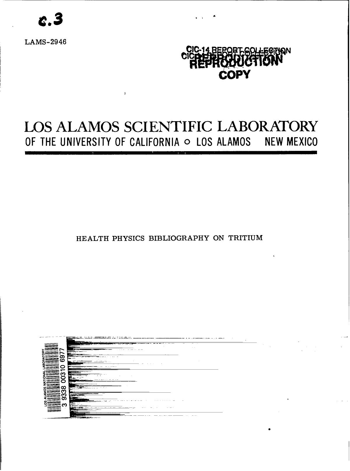 Health physics bibliography on tritium None by LANL Research Library LWW Project