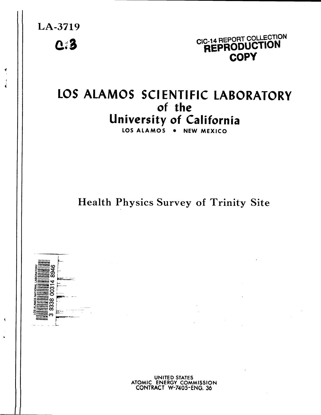 Health physics survey of trinity site. None by LANL Research Library LWW Project