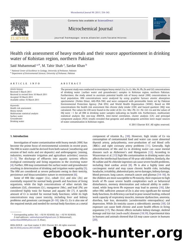 Health risk assessment of heavy metals and their source apportionment in drinking water of Kohistan region, northern Pakistan by Said Muhammad & M. Tahir Shah & Sardar Khan