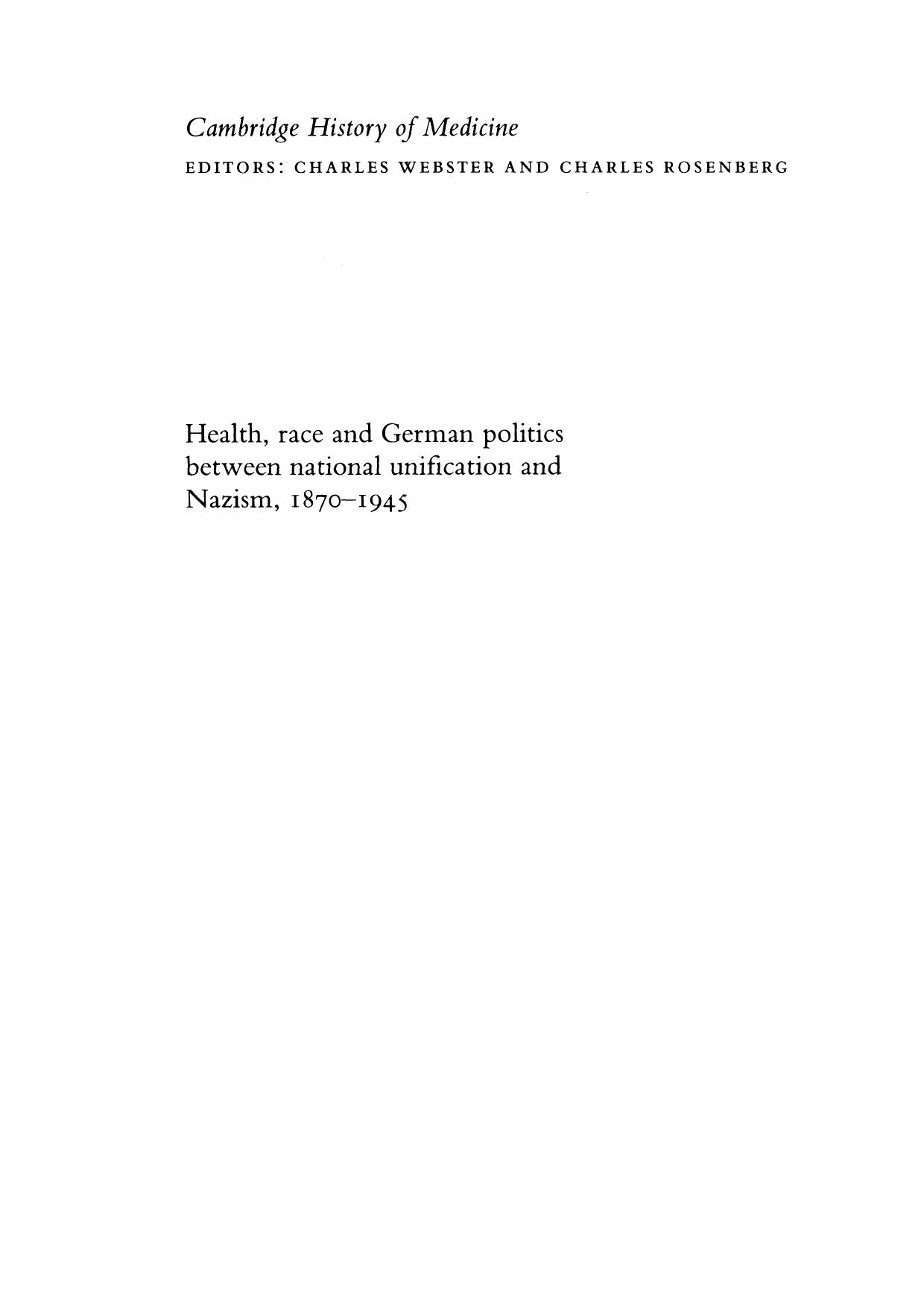 Health, Race, and German Politics Between National Unification and Nazism, 1870-1945 by Unknown