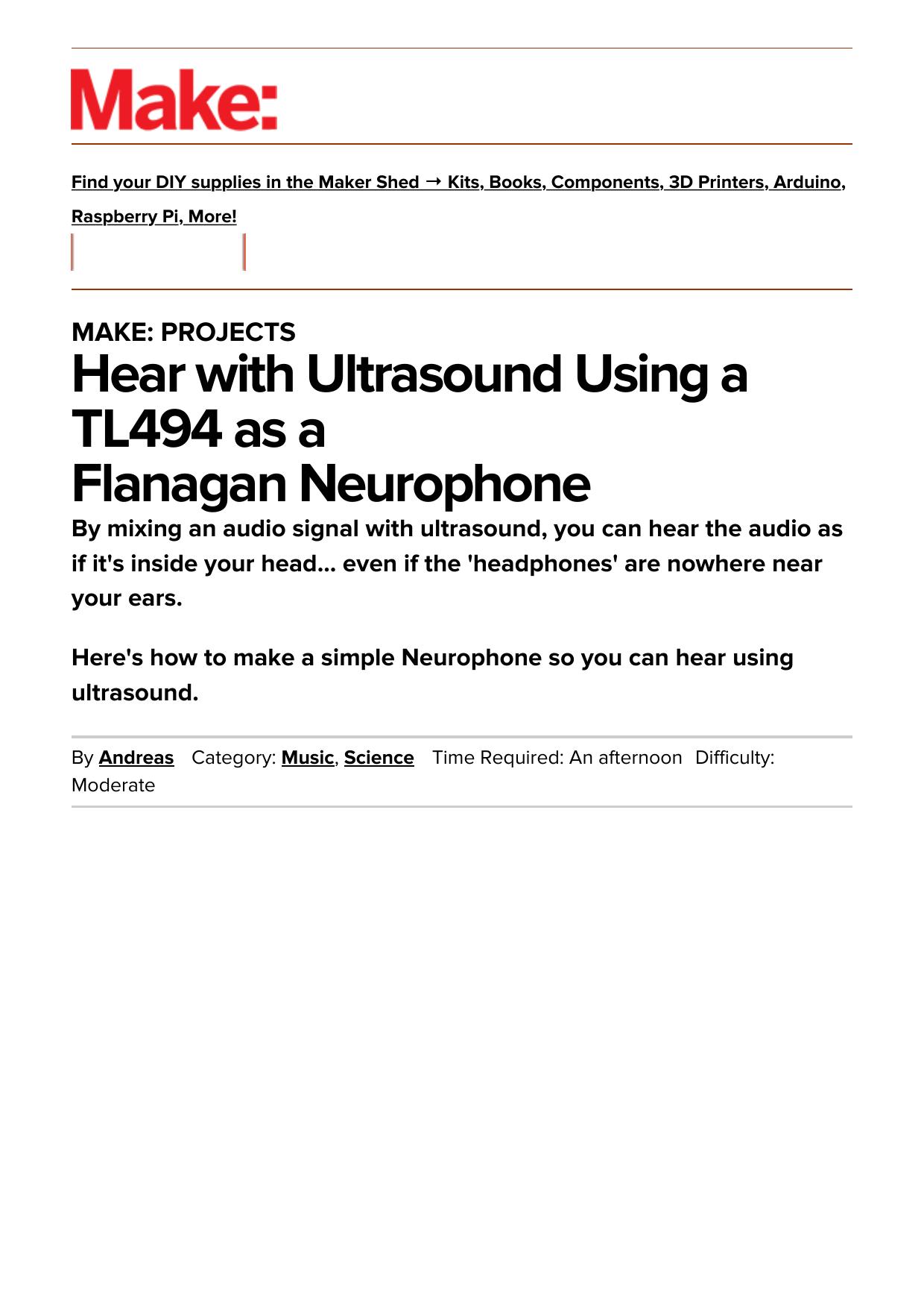 Hear with Ultrasound Using a TL494 as a Flanagan Neurophone | MAKE by umbriel