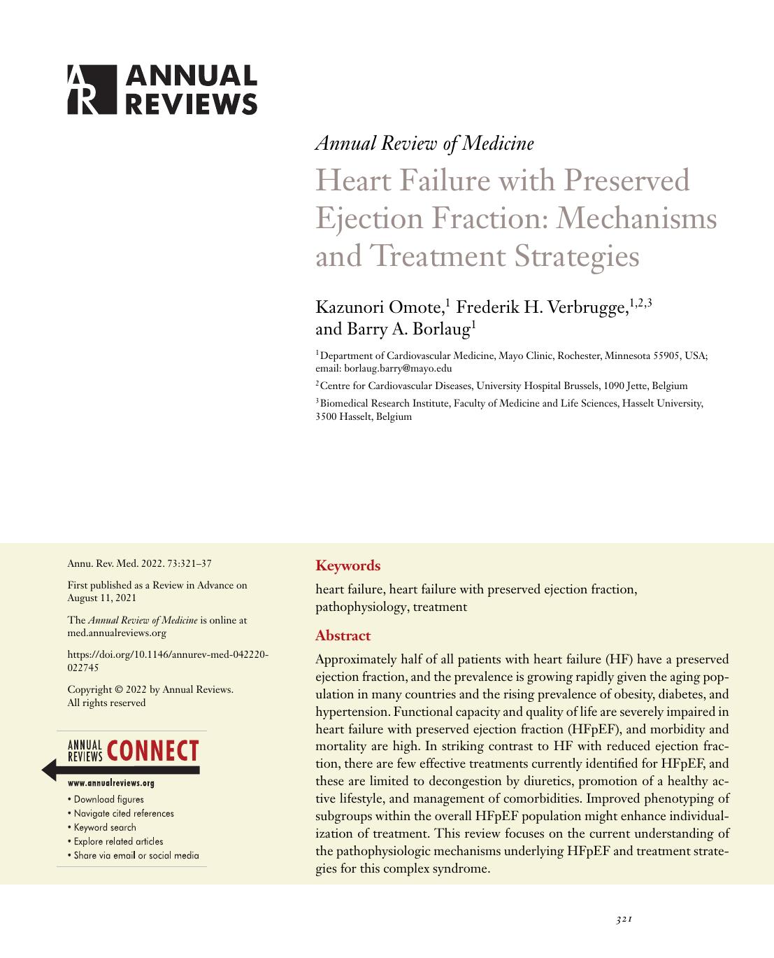 Heart Failure with Preserved Ejection Fraction: Mechanisms and Treatment Strategies by Kazunori Omote Frederik H. Verbrugge Barry A. Borlaug