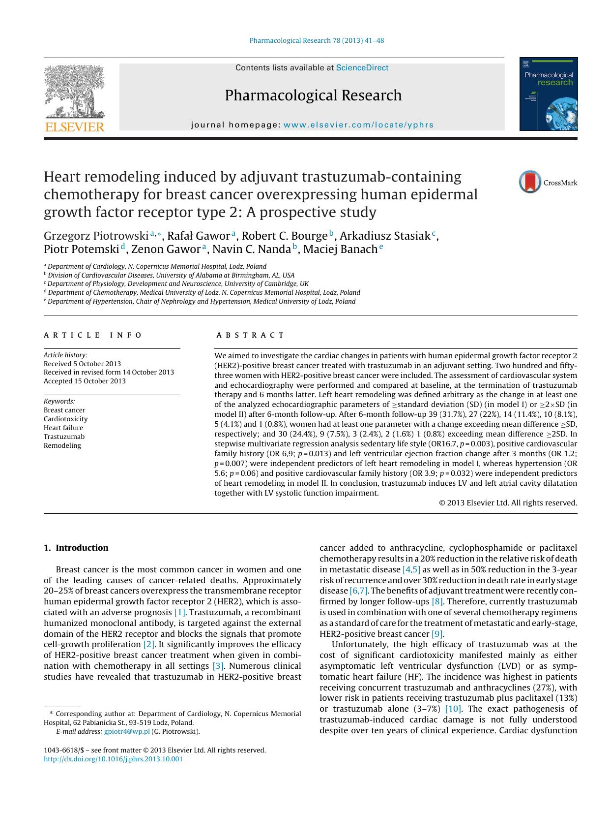 Heart remodeling induced by adjuvant trastuzumab-containing chemotherapy for breast cancer overexpressing human epidermal growth factor receptor type 2: A prospective study by unknow