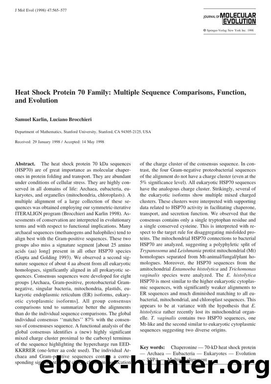 Heat Shock Protein 70 Family: Multiple Sequence Comparisons, Function, and Evolution by Karlin S. et al