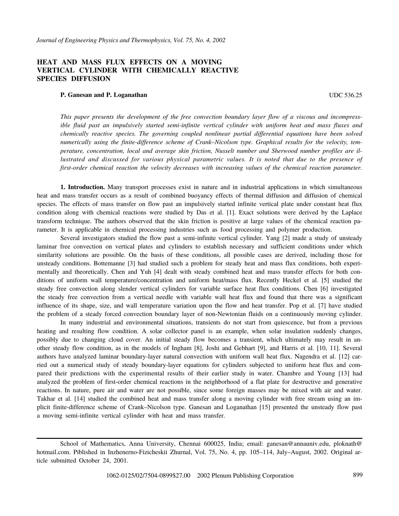 Heat and Mass Flux Effects on a Moving Vertical Cylinder with Chemically Reactive Species Diffusion by Unknown