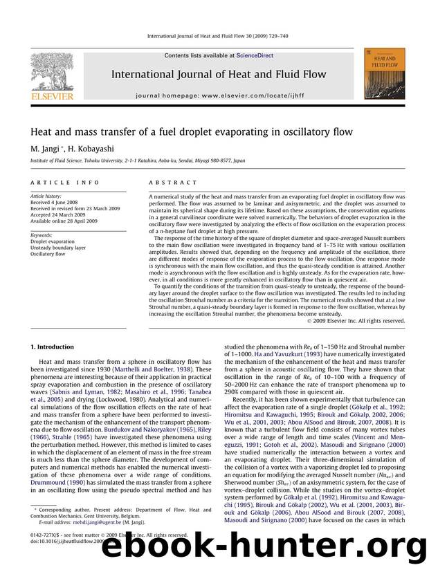 Heat and mass transfer of a fuel droplet evaporating in oscillatory flow by M. Jangi; H. Kobayashi