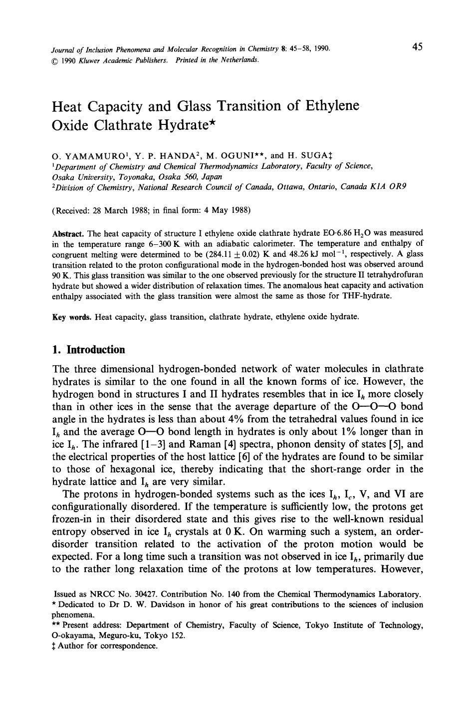 Heat capacity and glass transition of ethylene oxide clathrate hydrate by Unknown
