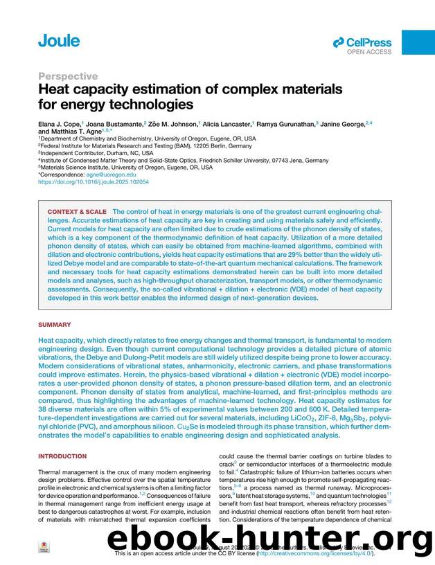 Heat capacity estimation of complex materials for energy technologies by unknow