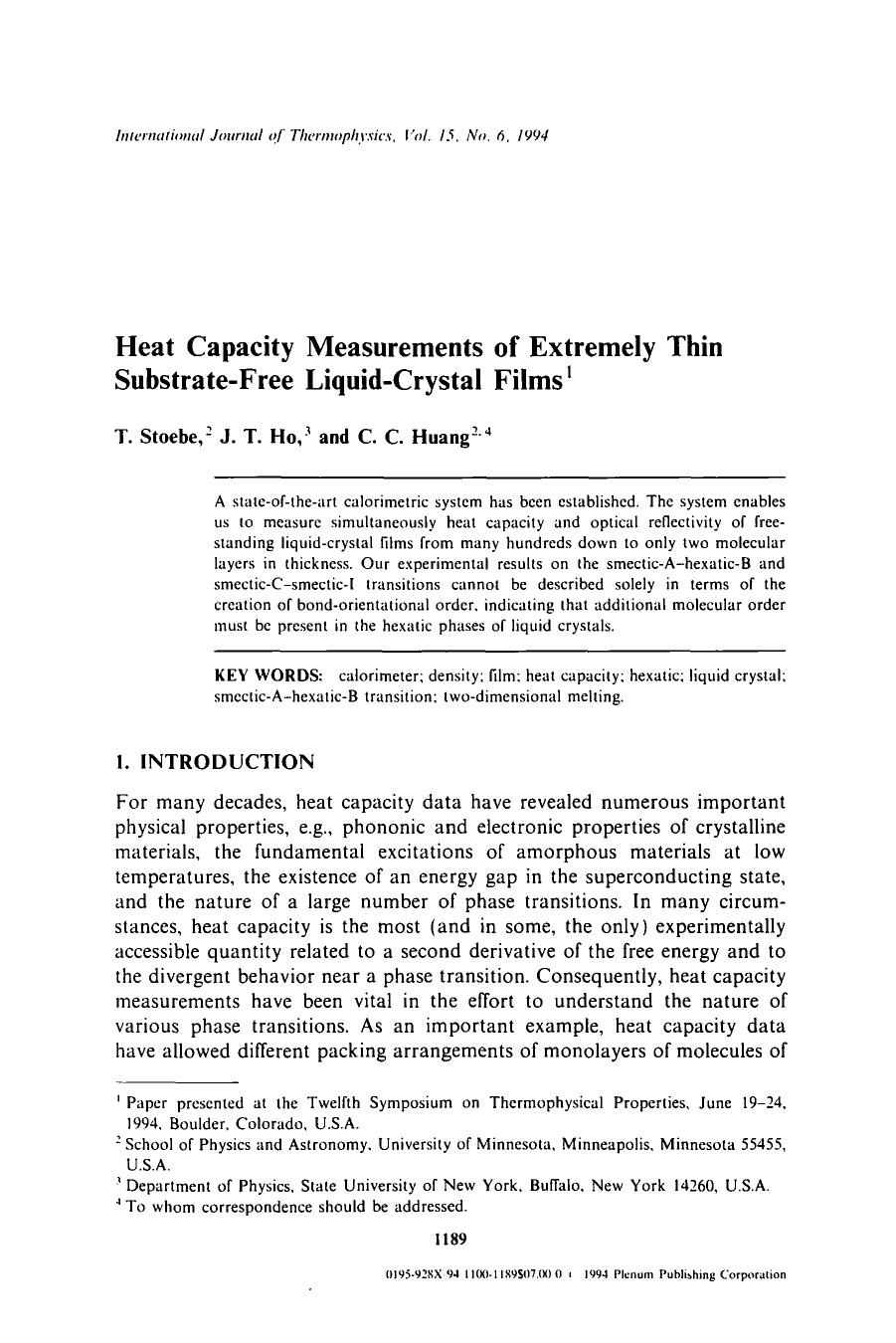 Heat capacity measurements of extremely thin substrate-free liquid-crystal films by Unknown