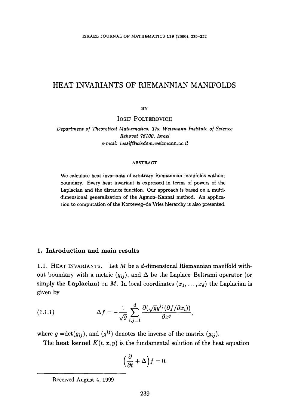 Heat invariants of Riemannian manifolds by Unknown