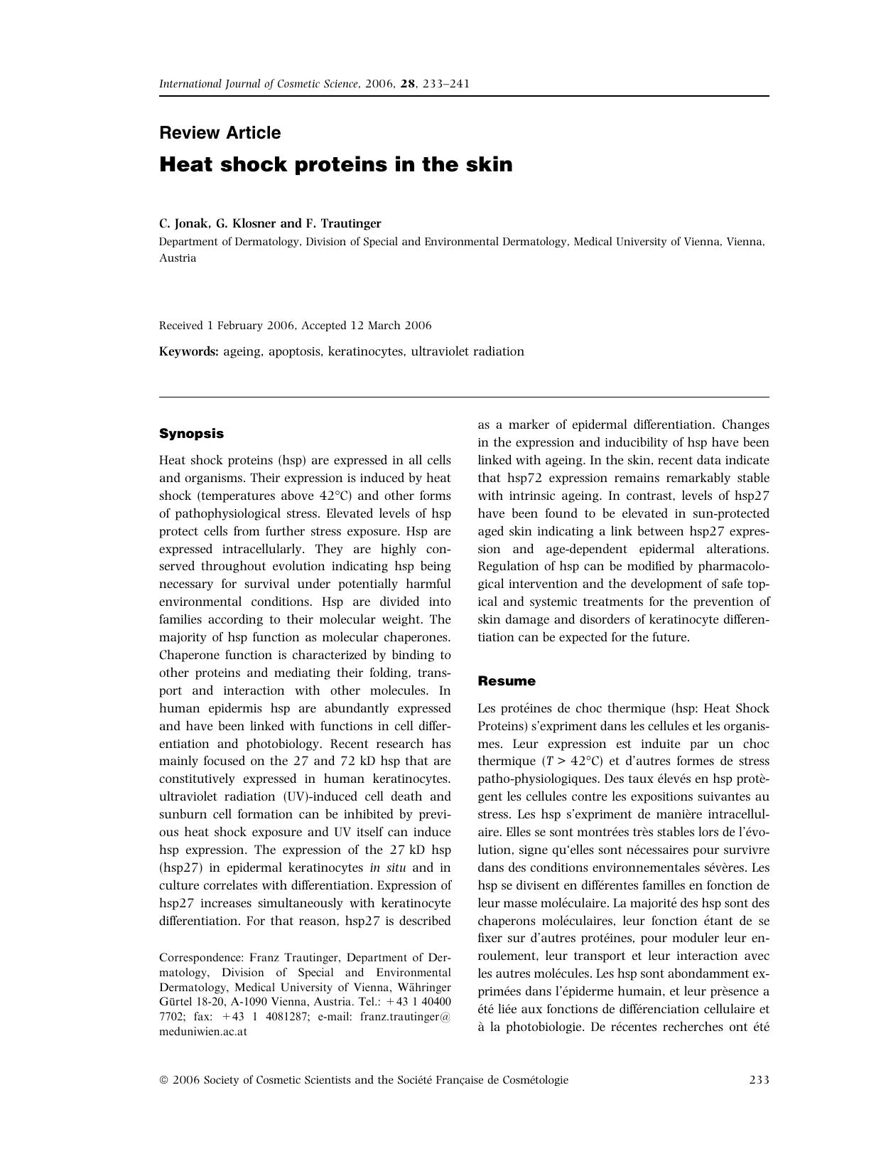 Heat shock proteins in the skin by Unknown