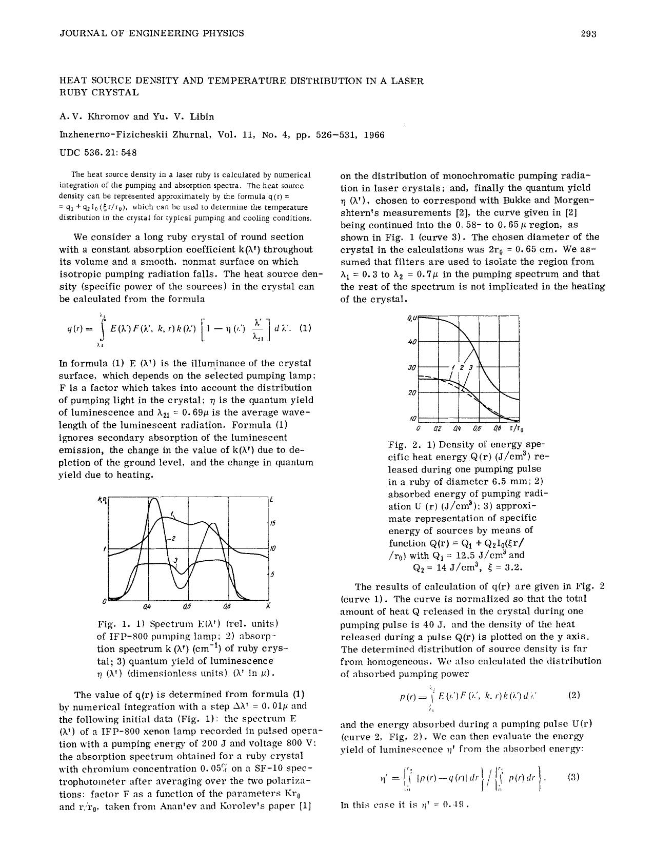 Heat source density and temperature distribution in a laser ruby crystal by Unknown