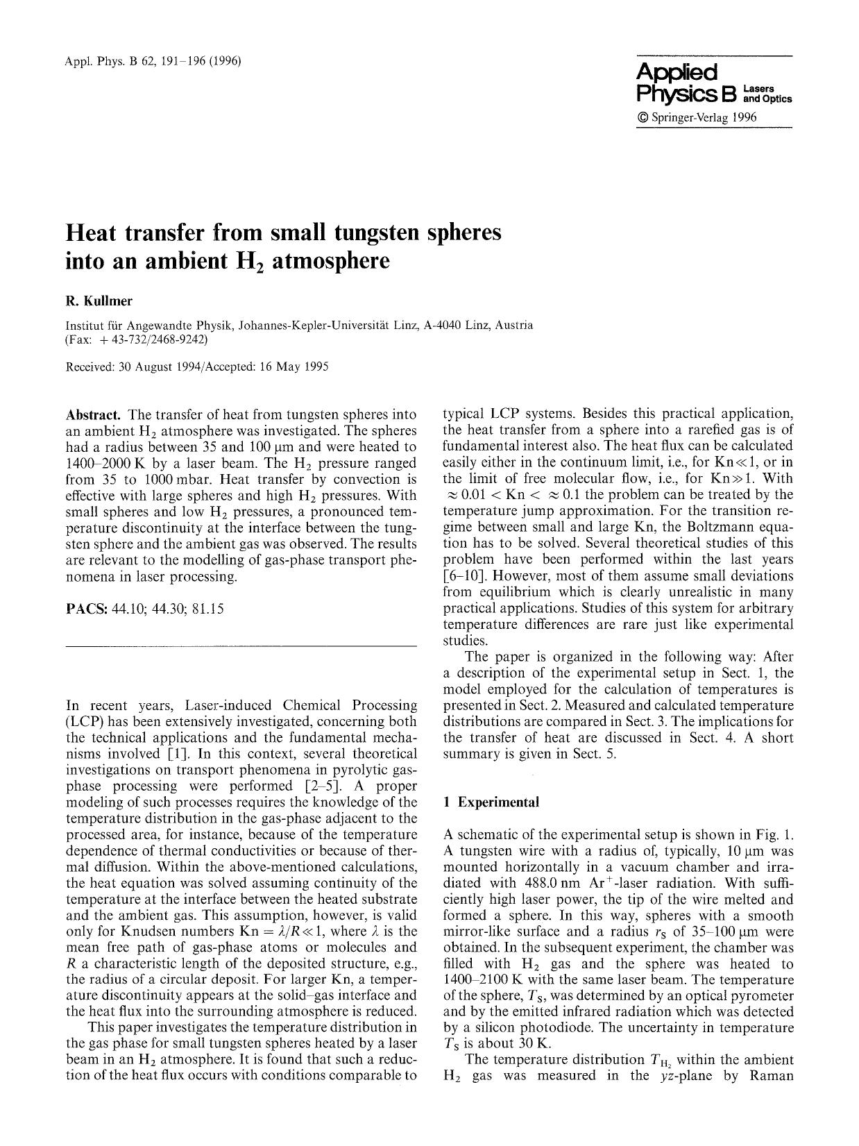 Heat transfer from small tungsten spheres into an ambient H <Subscript>2 <Subscript> atmosphere by Unknown